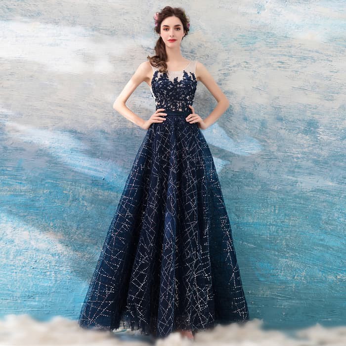 Gaun Pesta 0260918 Navy Party Dress Gown
