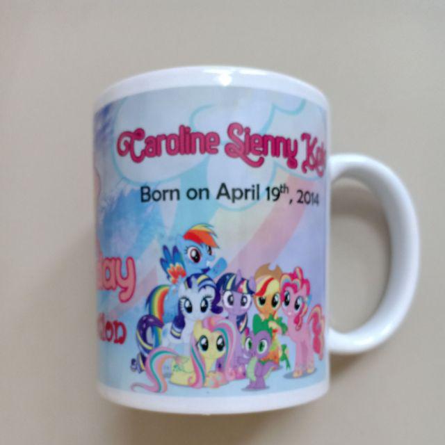 Min 12pcs - Souvenir Mug Cetak One Month / Hampers / Ultah / Manyue / Aqiqah Free Box Putih