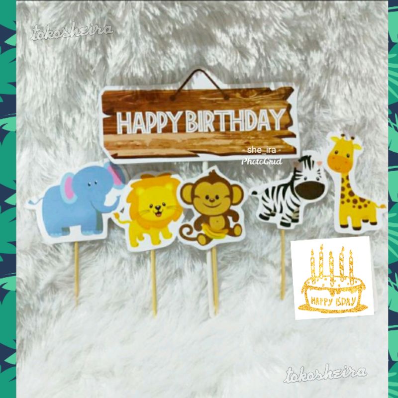 Cake Topper Happy Birthday Binatang Hewan Animal Animals Dekorasi Hiasan Kue Ulang Tahun