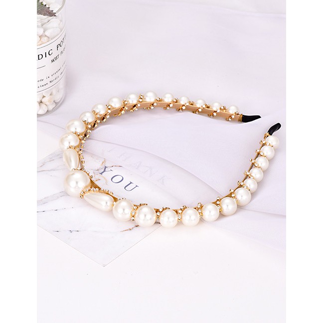 LRC Bando Fashion White Alloy Diamond Irregular Pearl Headband F52904