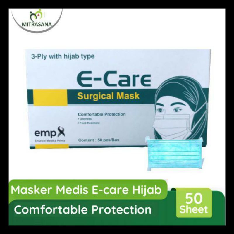 Masker Medis E-Care 3 Ply Hijab Jilbab 1 box isi 50 pc