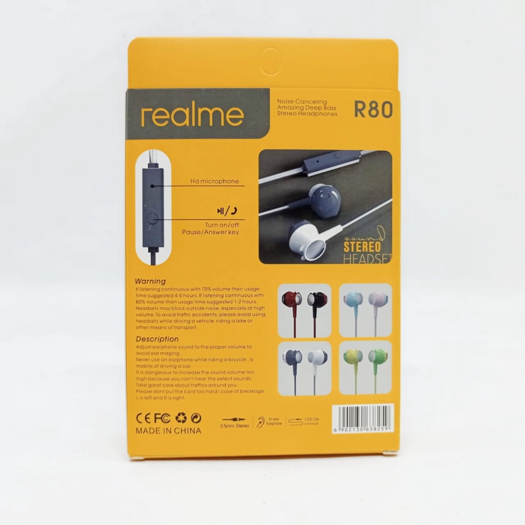 Headset Realme SK-R80 Stereo Earphone Handsfree Super Bass