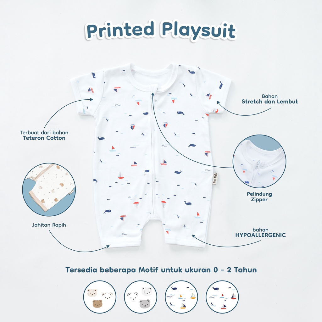 Nice Kids - [2 PCS] Bundle Printed Playsuit &amp; Sleepsuit Baby (Onesie Romper Jumper Motif Lucu Bayi 0-2Tahun)