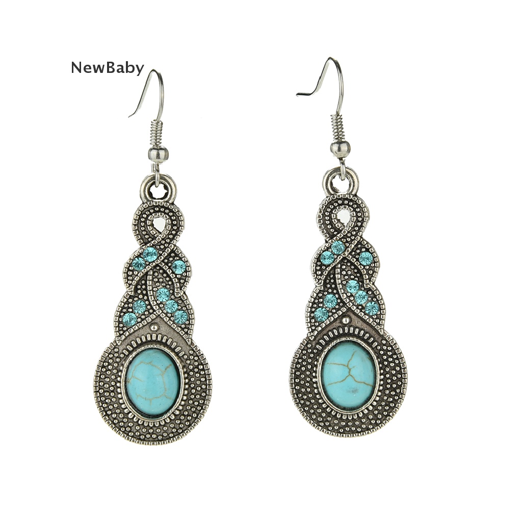 Set Anting Kait Gantung + Kalung Vintage Retro Elegan Hias Batu Turquoise Untuk Wanita