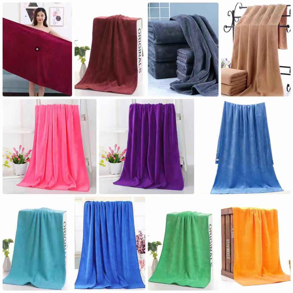TERMURAH Handuk Mandi Polos Microfiber Ukuran Besar 70 x 140 Lembut Tebal Harga Grosir