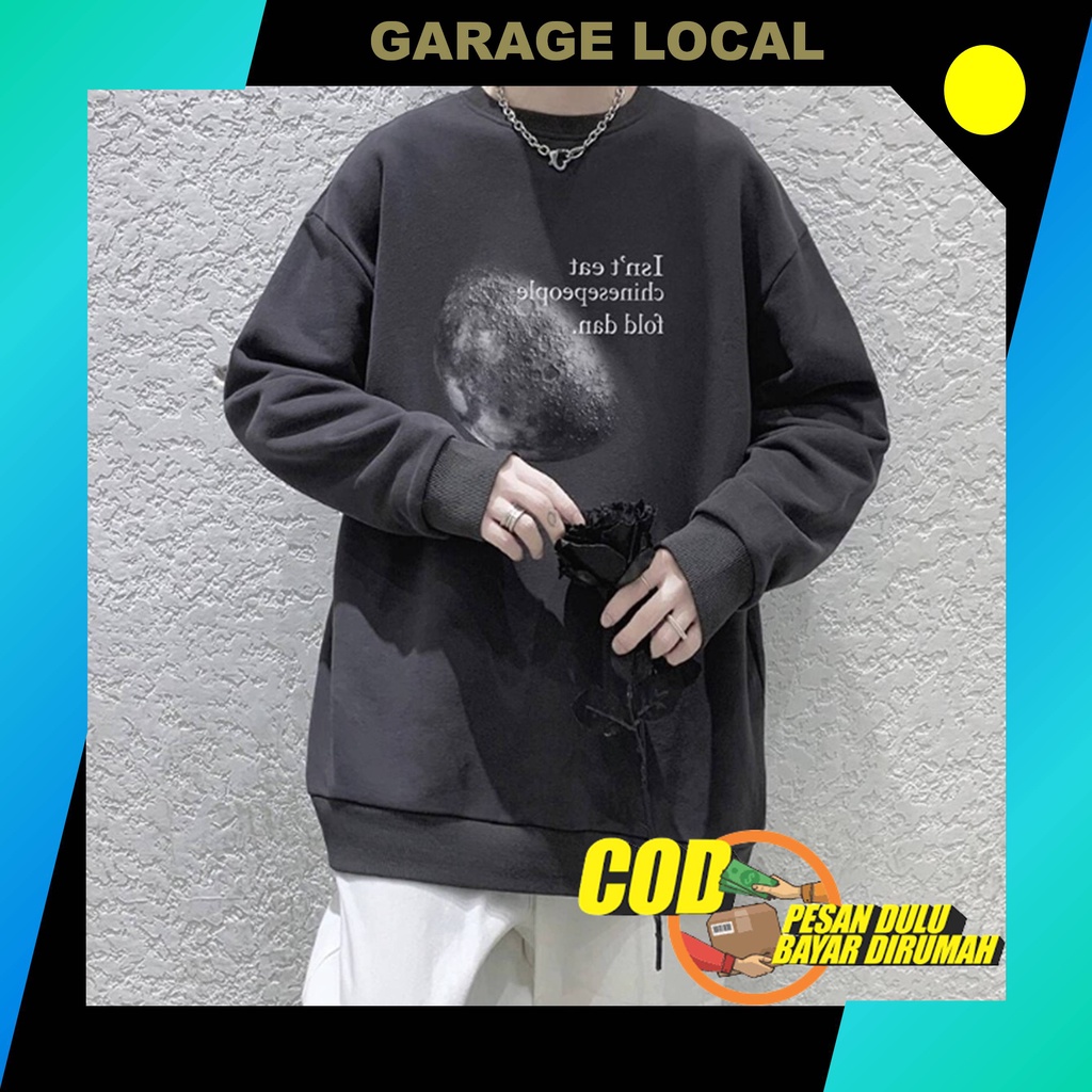 Sweater Crewneck Hitam Simple Korean Style Sweeter Crewnek Simpel Oversize Korea Switter Cn Cowok Ce