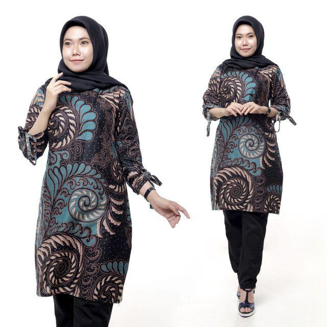 Batik Tunik Shibori Jumputan Terbaru Size S-3l / Hrb026 Yelbor Navbor / Biru Putih / Original..