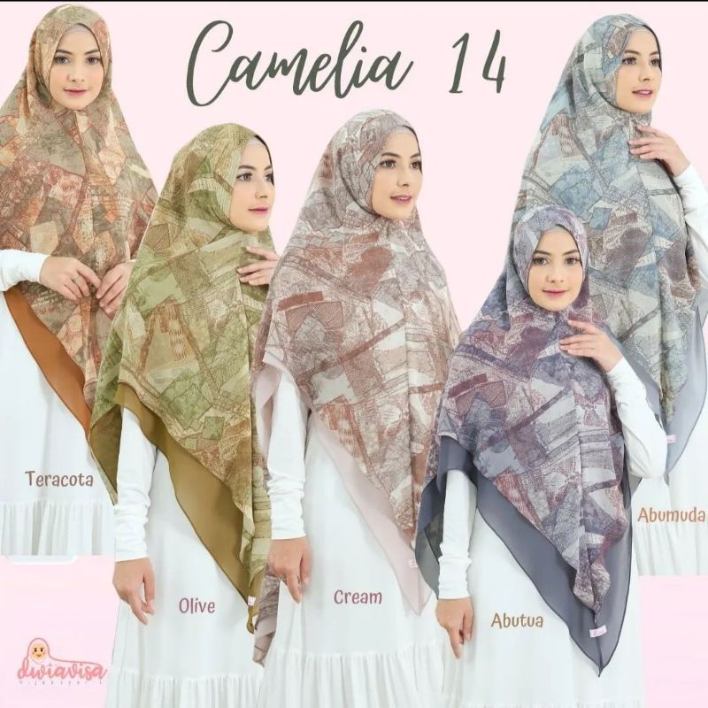 Kerudung/Khimar/Hijab " Camelia 14 " by Dwiavisa JumboLancip Original Ceruty 2 Layer Motif