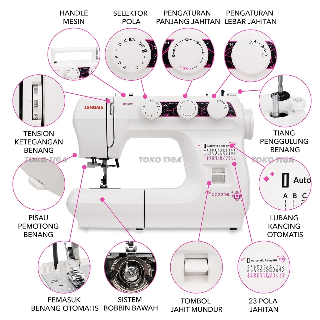 Mesin Jahit Janome 2222-SR (Portable Multifungsi)