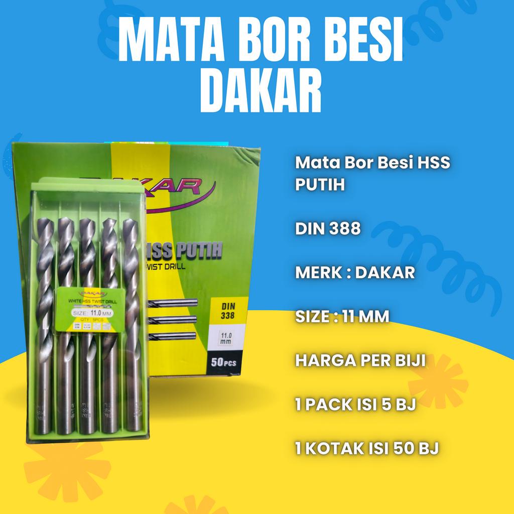 MATA BOR BESI PUTIH 11 MM HSS MERK DAKAR DIN 388 HARGA PER BIJI 11MM BAGUS