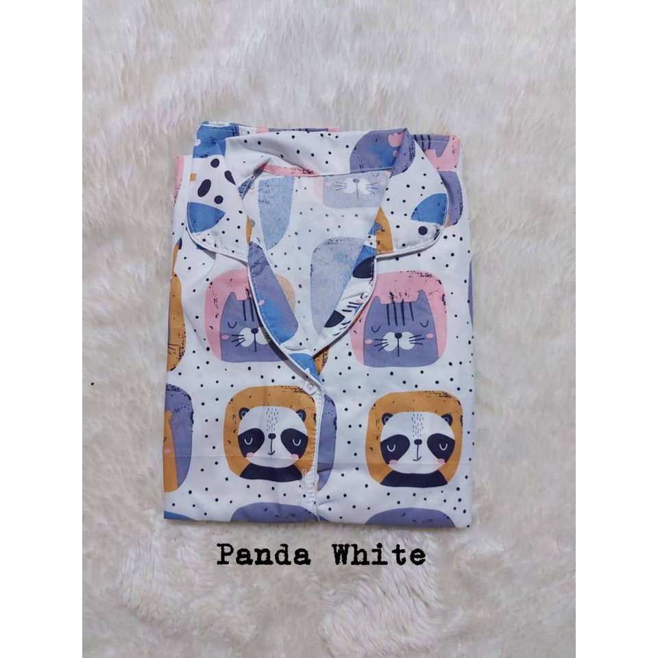 Setelan Piyama Baju Tidur PP High Quality Ld 104 Cm Dewasa-PANDA KOTAK WHITE