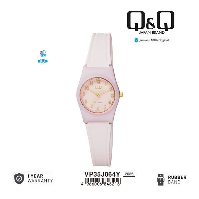 Q&Q QQ QNQ VP35 VP35J VP35J064Y ORIGINAL ANALOG WATCH JAM TANGAN WANITA TAHAN AIR TALI KARET