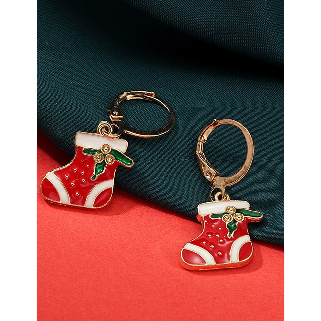 LRC Anting Tusuk Fashion Elk Color Cartoon Christmas Earrings D27987