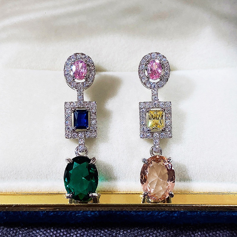 Fancyqube Anting Warna-Warni Terang Pink Kuning Biru Hijau Putih Untuk Wanita