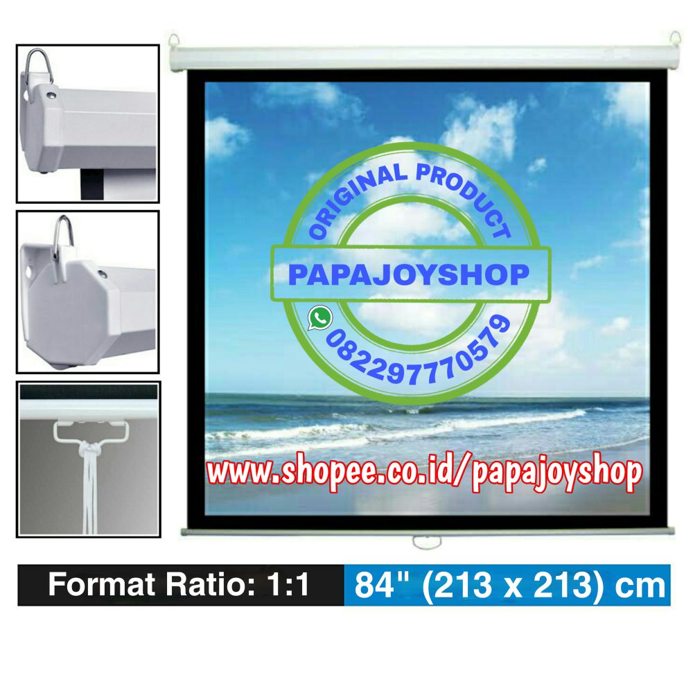 Layar Proyektor Manual 84" (213 x 213) cm Screen gantung Manual 84 inch