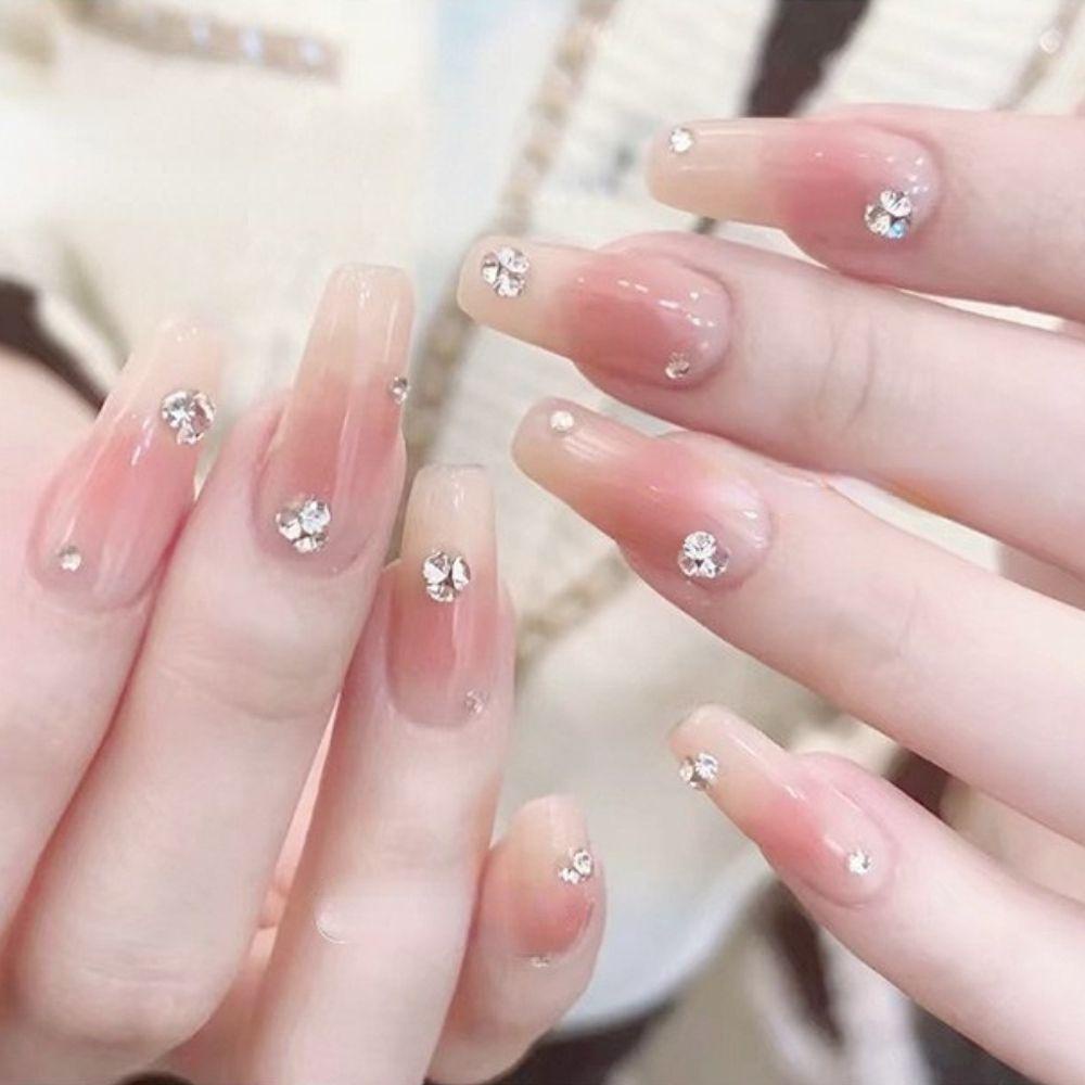 Agustina Nail Art Berlian Imitasi Cinta Hati Mewah Kuku Kecantikan Salon Kuku Menunjuk Bawah Manik-Manik Kristal Manicure Aksesoris