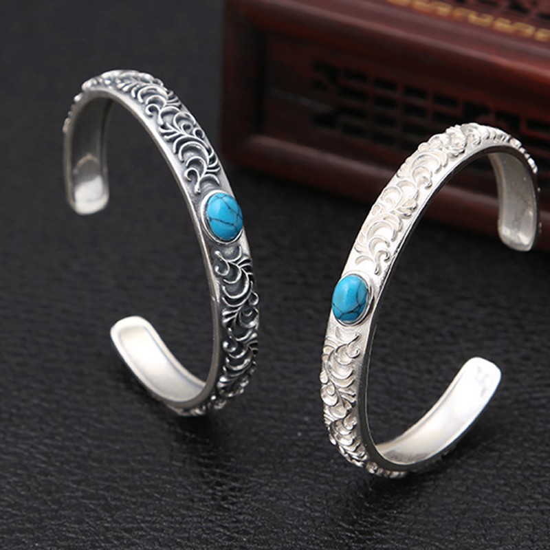 925 gelang perak murni pria / wanita vine flower vintage gelang fashion perhiasan