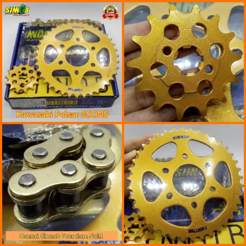 Sinnob RACING Gear Paket Pulsar 200NS Kawasaki Gear Depan 14T Belakang 39T/40T Rantai Gold Premium 5