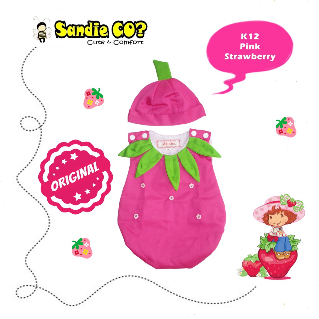 Kostum Anak Bayi 1 Tahun 9 Bulan Overall Topi Pakaian Strawberry Pink Foto Lucu Pesta Ulang Tahun