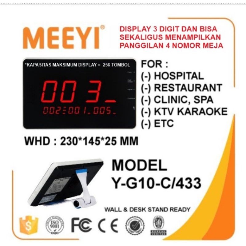 Restaurant CALLING WIRELESS DISPLAY RECEIVER 3-DIGIT MEEYI Y-G10-C