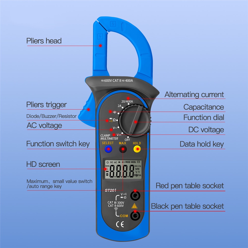 NEW ANENG ST201 Clamp Ammeter Digital Multimeter Capacimeter Resistance Ohm Tester