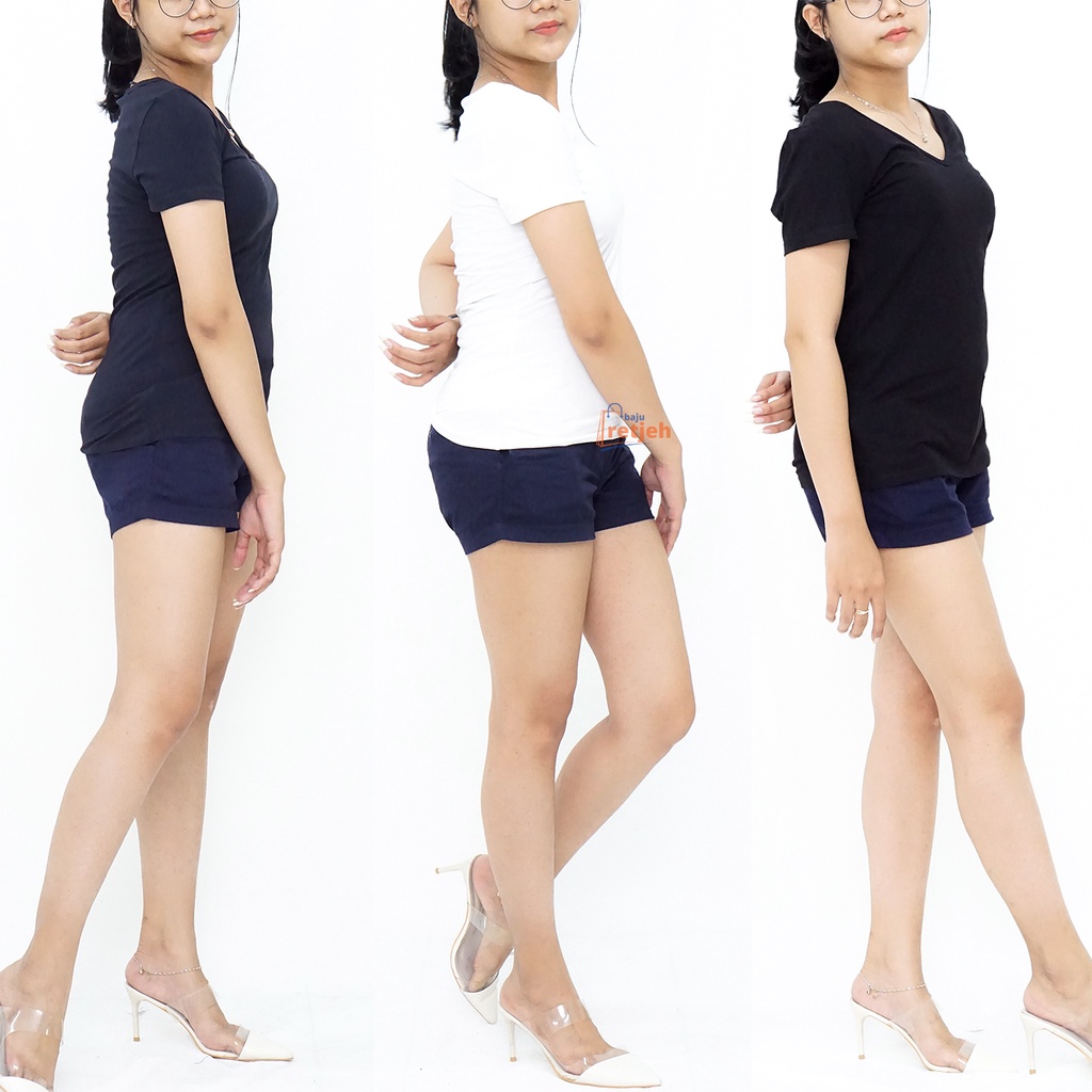 KAOS WANITA CASUAL HAENEM MODEL LEHER V NECK