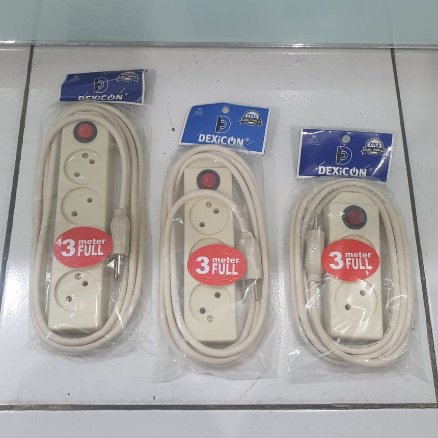 Stop Kontak + Kabel GEPENG DEXICON 2/3/4 lubang 3 METER