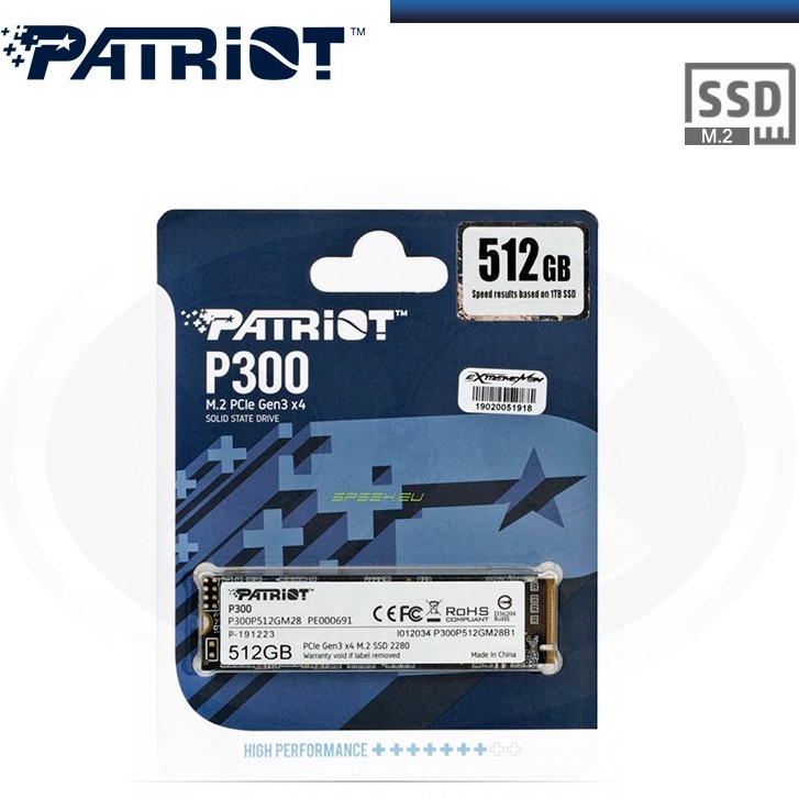 SSD Patriot P300 M.2 2280 NVME 512GB PCIe Gen3x4