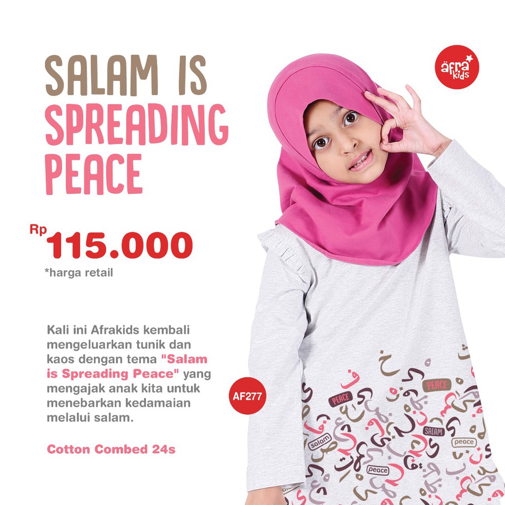 Kaos Tunik Anak Afrakids AF277 &quot;Salam Is Spreading Peach&quot; Warna Abu