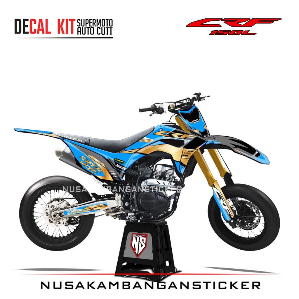 Decal Stiker Supermoto Motor Honda CRF 150 L Full Body Biru Toska Gold Grafis Racing Team Sticker Ki
