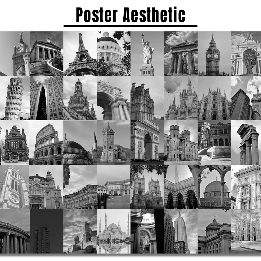 Poster Dinding Aesthetic | Poster Aesthetic | Isi 48 Poster | Collage Kit | Aesthetic Wallposter | Poster murah |  art wall |  poster band retro vintage black blue red purple brown avengers softblue | Viral poster-bnw buildin isi48 A6