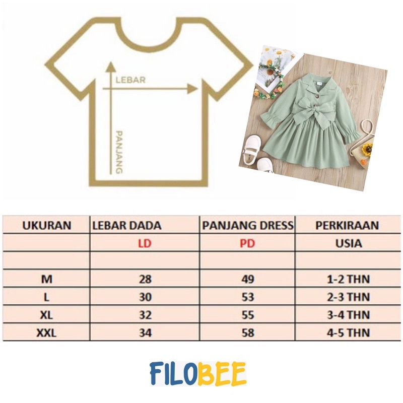 FILOBEE DRESS ANAK PEREMPUAN KATUN LINEN RAMY/LENGAN PANJANG PITA STYLE