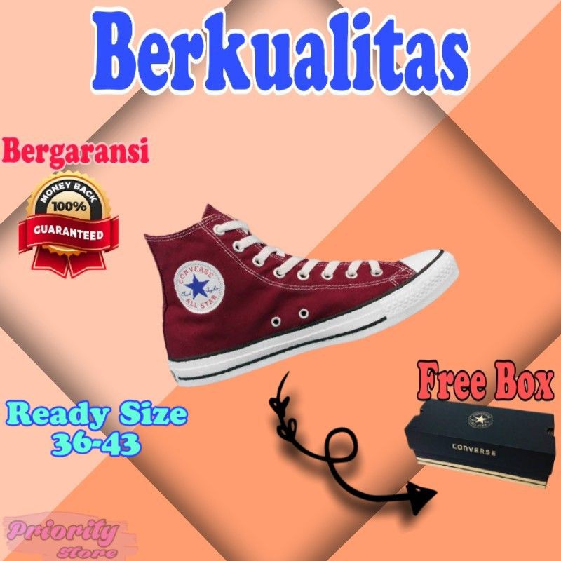 SEPATU CONVERSE ALL STAR HIGH MERAH MAROON TINGGI PRIA WANITA SNEAKERS KONVERSE KONVERS CHUCK TAYLOR