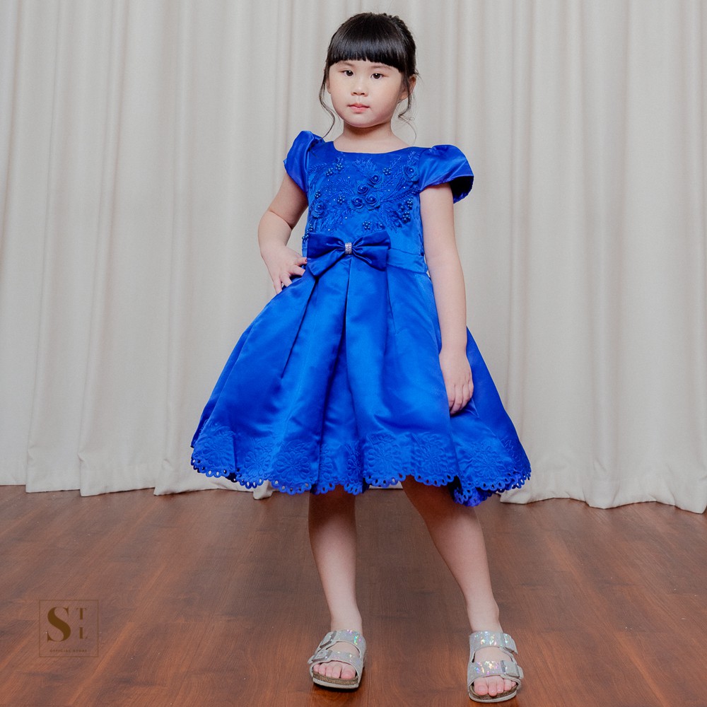 Sydney Dress Premium Anak Bordir Bunga Satin Pita Premium (1687)