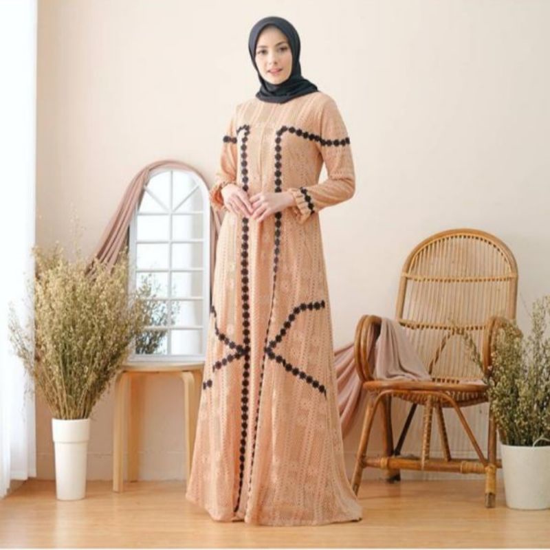 DRESS FAEQA BROKAT by JAMILAH, Dress brokat katun best quality + masker