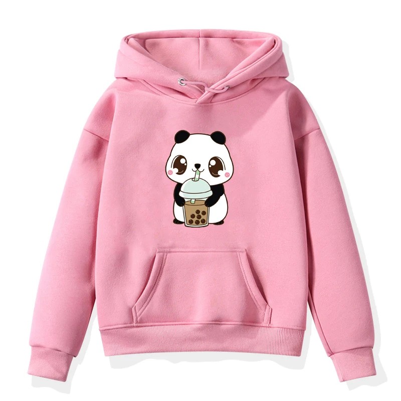 Sweater Anak Panda With Boba Hoodie Anak Fleece Pakaian Anak Unisex