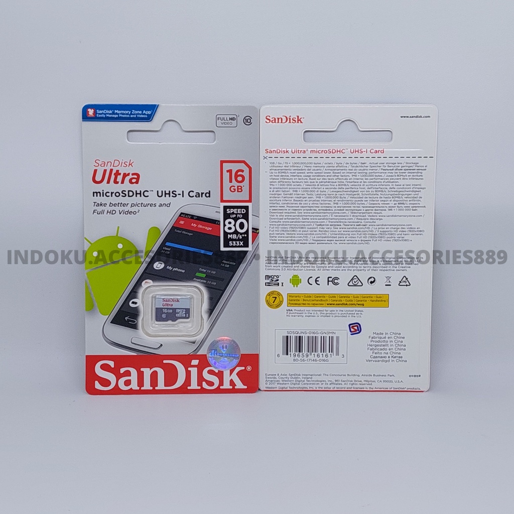 Memory Sandisk Ultra MicroSDHC 16GB ORIGINAL 100%