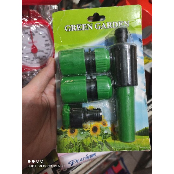 semprotan hose nozzle lurus + sambungan selang 1/2&quot; green garden