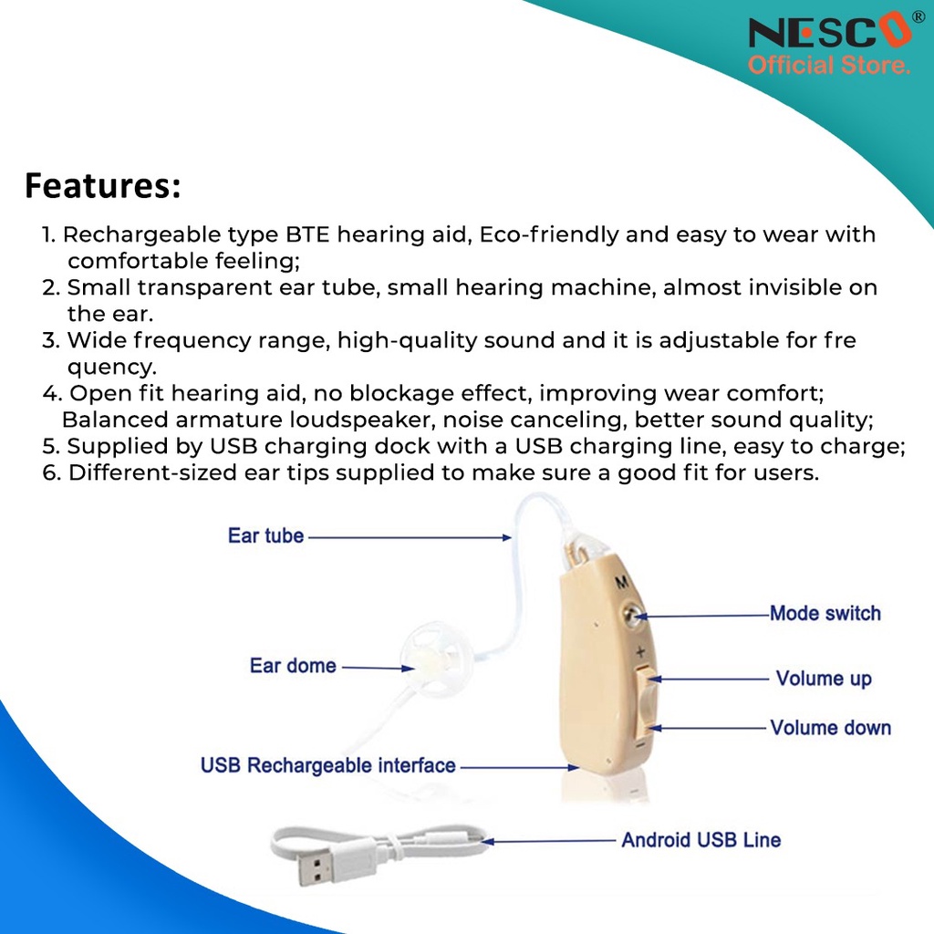 NESCO Recharge Hearing Aid JH-351