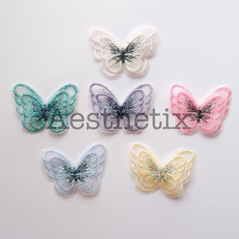 A Patch Organza Bordir Bunga Aplikasi Kupu 3D , Kupu Organza 2 layer , Renda Bordir Kupu 3D