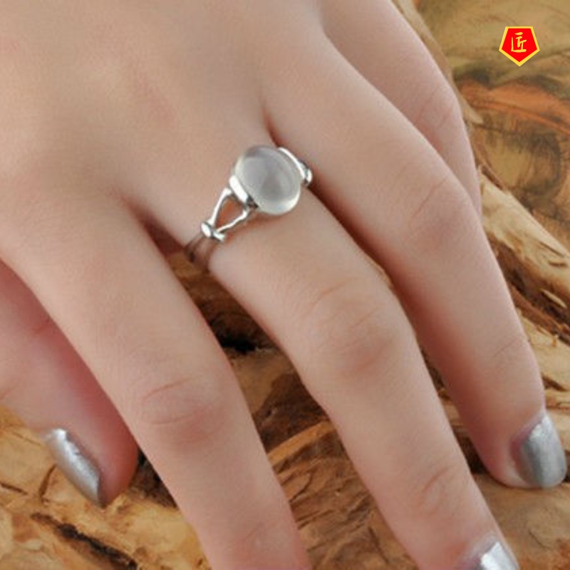 [Ready Stock]Women's 925 Silver Moonstone Ring Elegant Temperament