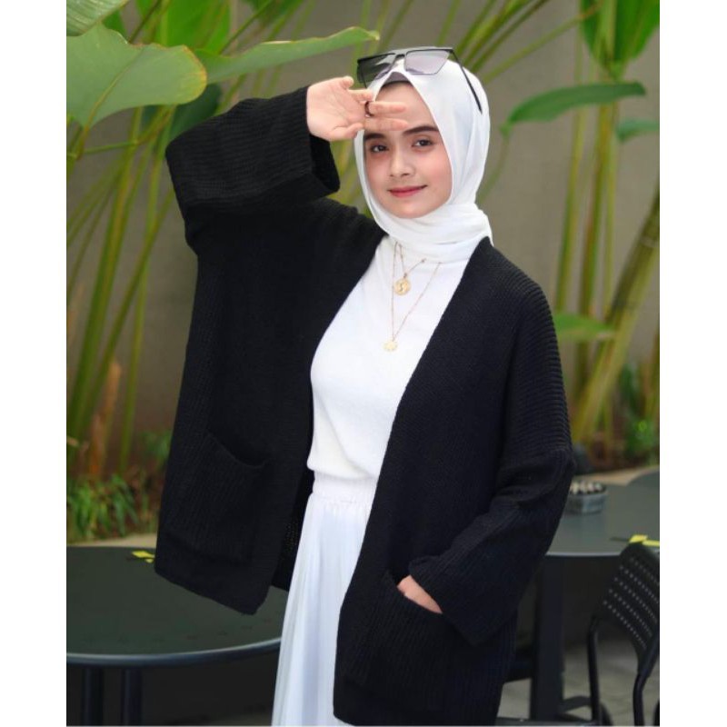 Cardigan Rajut Jumbo XXL,3XL,4XL / cardigan rajut oversize / Cardigan Wanita Big Size/ Kardigan Jumb-Hitam