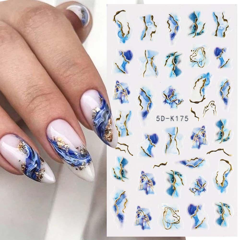 AUGUSTINA Agustina Marbling Stiker Kuku Fashion Warna Emas Motif Marmer Samping Manikur Aksesoris Nail Art Dekorasi