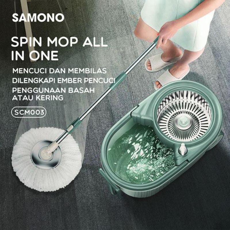 Samono SCM003 Alat Pel Lantai Kain Fiber dengan Ember Spin Mop Mencuci dan Membilas