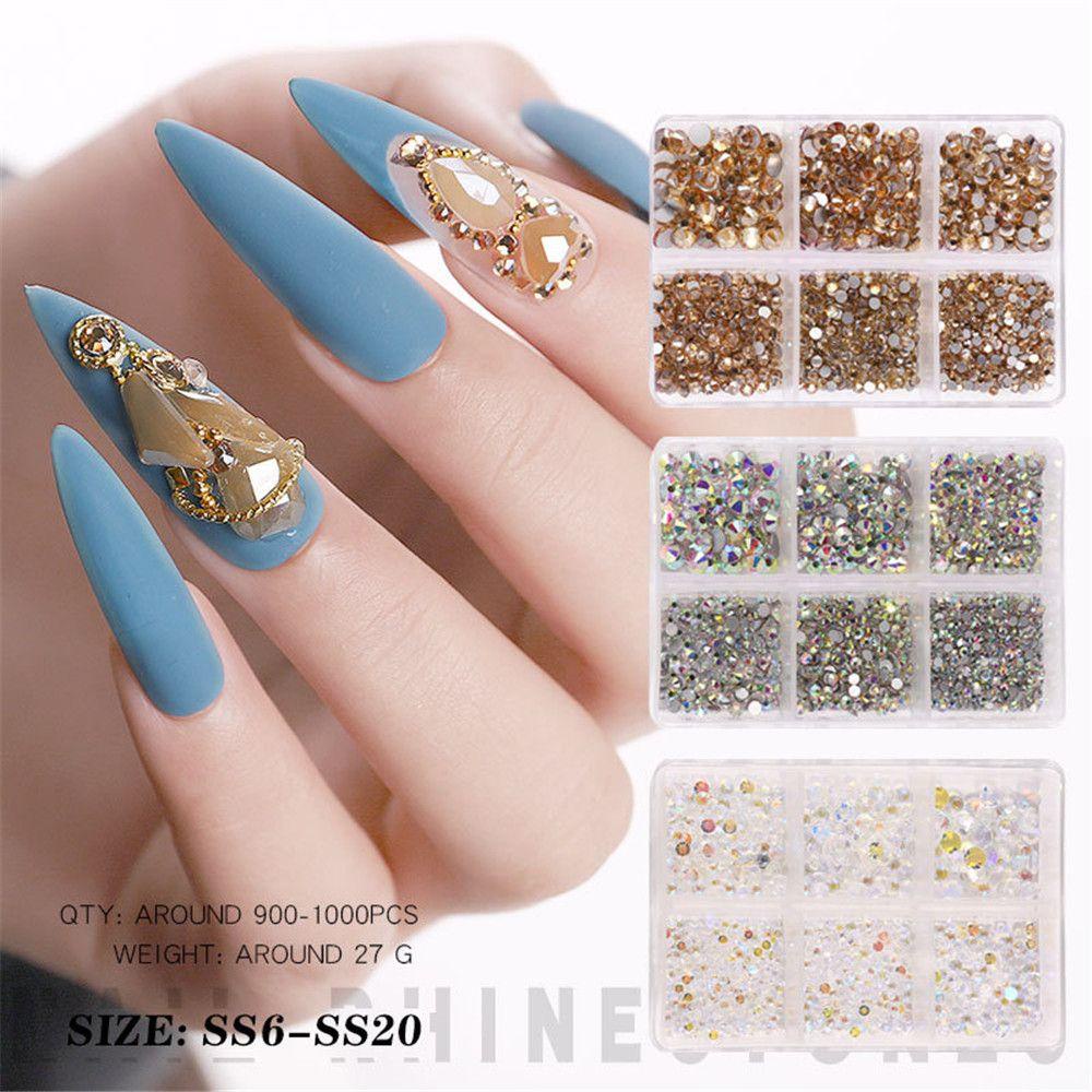 Top 1000Pcs Berlian Imitasi Kuku ss6-ss20 DIY Nail Art Flat Back AB Crystal