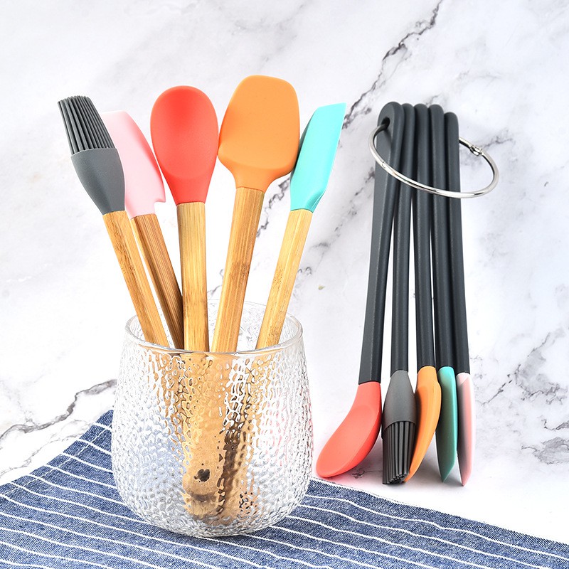 Set 5 Pcs Spatula Bahan Silikon Dan Kayu Untuk Mentega 