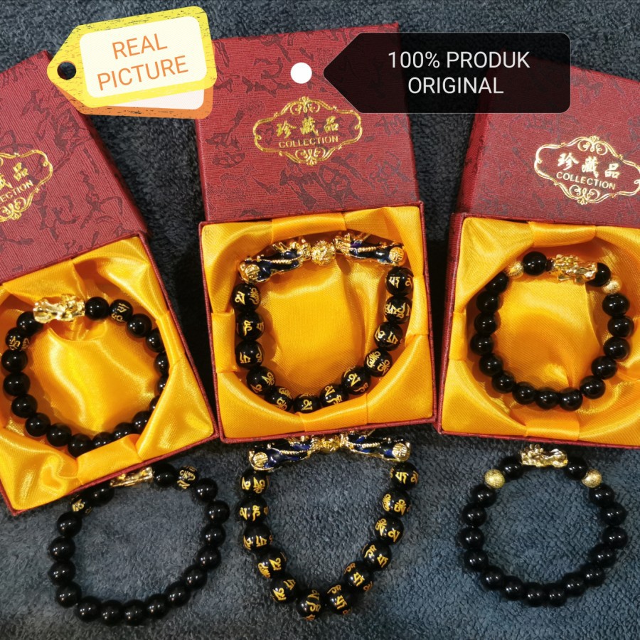 GELANG FENGSHUI KEBERUNTUNGAN BRACELET PIXIU MANTRA BUDHA OBSIDIAN ORIGINAL TERMURAH