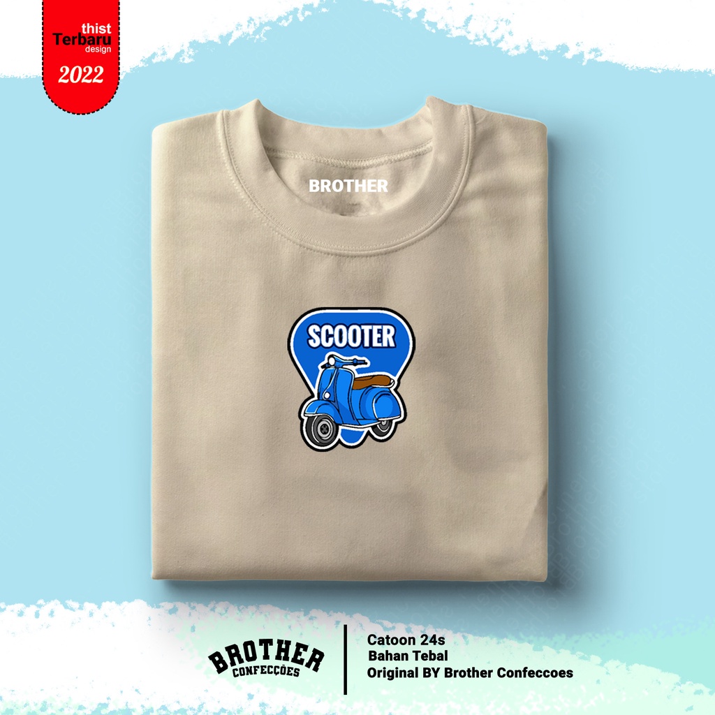 BROTHERSTORE / Kaos Distro Articlel SCOOTER BIRU/ KAOS TEXT BIRU print pria aBU mISTY Premium