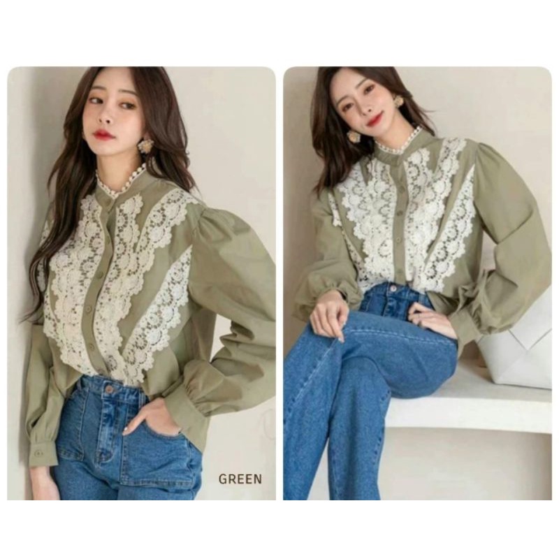NEW BLOUSE GREEN SAGE/BLOUSE IMPORT GREEN SAGE/ATASAN WANITA GREEN SAGE.