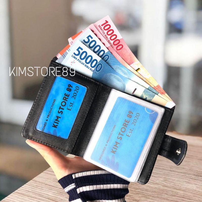 Dompet Kartu Card Holder pria dan wanita album kulit polos Tutup kancing  termurah